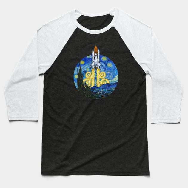 Starry Space Shuttle Baseball T-Shirt by Bomdesignz